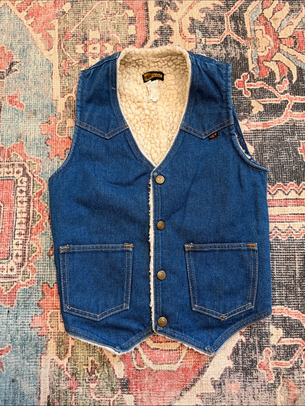 Vintage 80s – 90s Key Kids Blue Denim Sherpa-Lined Vest
